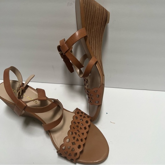 Franco Sarto Women's Perforated Leather Wedge Sandals Heel Sandals Brown size 9 - Picture 11 of 12